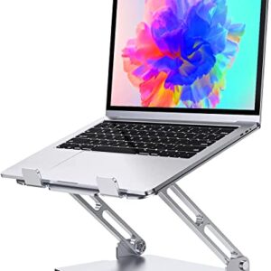 RIWUCT Adjustable Laptop Stand, Ergonomic Laptop Riser Holder for Desk, Aluminum Sturdy Dual Rotation Axis Foldable Computer Stand, Compatible with MacBook Pro All Notebooks 10-16" (Silver)