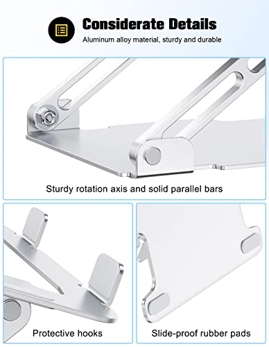 RIWUCT Adjustable Laptop Stand, Ergonomic Laptop Riser Holder for Desk, Aluminum Sturdy Dual Rotation Axis Foldable Computer Stand, Compatible with MacBook Pro All Notebooks 10-16" (Silver)