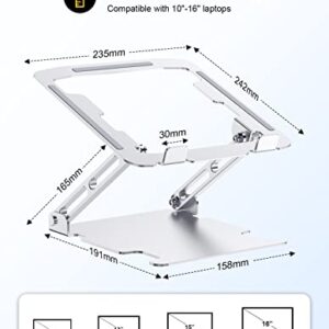 RIWUCT Adjustable Laptop Stand, Ergonomic Laptop Riser Holder for Desk, Aluminum Sturdy Dual Rotation Axis Foldable Computer Stand, Compatible with MacBook Pro All Notebooks 10-16" (Silver)