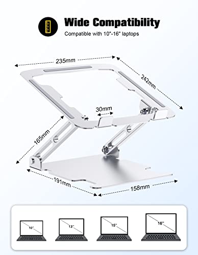 RIWUCT Adjustable Laptop Stand, Ergonomic Laptop Riser Holder for Desk, Aluminum Sturdy Dual Rotation Axis Foldable Computer Stand, Compatible with MacBook Pro All Notebooks 10-16" (Silver)