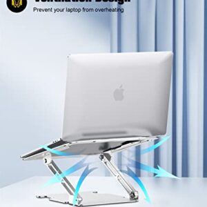 RIWUCT Adjustable Laptop Stand, Ergonomic Laptop Riser Holder for Desk, Aluminum Sturdy Dual Rotation Axis Foldable Computer Stand, Compatible with MacBook Pro All Notebooks 10-16" (Silver)