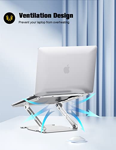 RIWUCT Adjustable Laptop Stand, Ergonomic Laptop Riser Holder for Desk, Aluminum Sturdy Dual Rotation Axis Foldable Computer Stand, Compatible with MacBook Pro All Notebooks 10-16" (Silver)