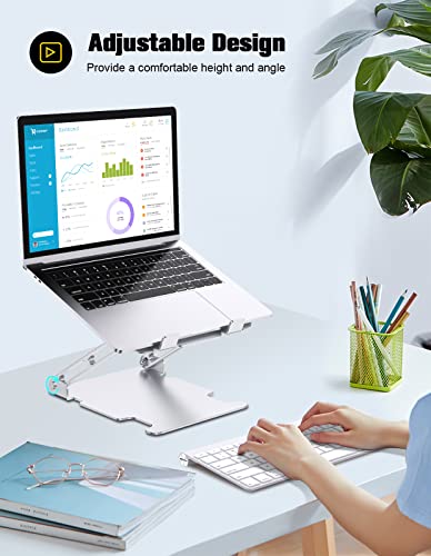 RIWUCT Adjustable Laptop Stand, Ergonomic Laptop Riser Holder for Desk, Aluminum Sturdy Dual Rotation Axis Foldable Computer Stand, Compatible with MacBook Pro All Notebooks 10-16" (Silver)