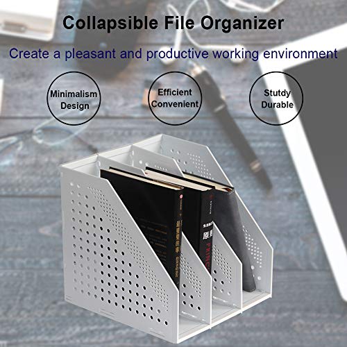 Aosivm 2Pcs Collapsible Magazine File Holder/Desk Organizer for Office Organization and Storage with 3 Vertical Compartments (Gray（3 Compartments）)