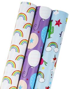 maypluss birthday wrapping paper roll – mini roll – 17 inch x 120 inch per roll – unicorn design (42.3 sq.ft.ttl)