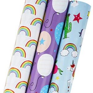 MAYPLUSS Birthday Wrapping Paper Roll - Mini Roll - 17 inch X 120 inch Per roll - Unicorn Design (42.3 sq.ft.ttl)