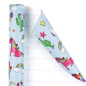 MAYPLUSS Birthday Wrapping Paper Roll - Mini Roll - 17 inch X 120 inch Per roll - Unicorn Design (42.3 sq.ft.ttl)