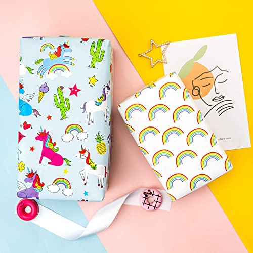 MAYPLUSS Birthday Wrapping Paper Roll - Mini Roll - 17 inch X 120 inch Per roll - Unicorn Design (42.3 sq.ft.ttl)