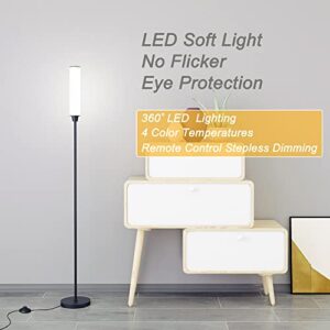 Nukanu Floor Lamp with Remote Control,Bright Floor Lamps for Living Room/Bedroom/Office, Stepless Adjustable 3000K-6000K Colors and 10-100% Brightness,Standing Light with Foot Switch (Black)