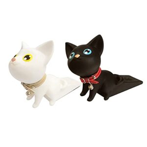 Tregoer Door Stoppers,Cat Door Stopper,Cute Door Stops Decorative Doorstop Animal Door Wedge for Home and Office（Black and White）