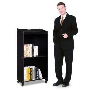 vingli 46.5”h portable podium stand mobile lectern podium with storage compartments, pulpits for churches, reception desk checkout stand for meeting room, auditorium, classroom and reception, black