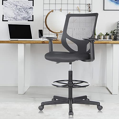 MCQ Drafting Chair Tall Office Chair for Standing Desk Adjustable Height Office Desk Chair with Adjustable Armrests and Foot-Ring for Home Office Drafting