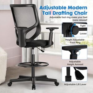 MCQ Drafting Chair Tall Office Chair for Standing Desk Adjustable Height Office Desk Chair with Adjustable Armrests and Foot-Ring for Home Office Drafting