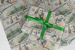 $100 dollar bill gift wrap – birthday – 24″ x 10′