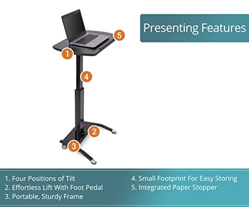 Stand Up Desk Store Pneumatic Adjustable Height Tilting Laptop Lectern Speakers Podium (Black, 25.5" Wide)
