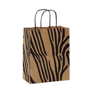 Brown Paper Gift Bags - 8x4x10 Inch 100 Pack Brown Animal Print Paper Bags with Handles, Cheetah, Zebra, Leopard, for Shopping, Small Business, Retail, Take-Out, Merchandise, Parties, Events