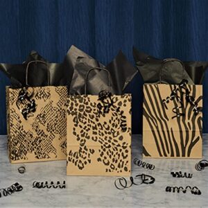 Brown Paper Gift Bags - 8x4x10 Inch 100 Pack Brown Animal Print Paper Bags with Handles, Cheetah, Zebra, Leopard, for Shopping, Small Business, Retail, Take-Out, Merchandise, Parties, Events