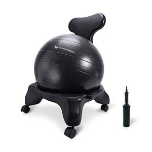 pharmedoc exercise ball chair with back support for home and office w/exercise yoga balance ball, pump, removable back & lockable wheels