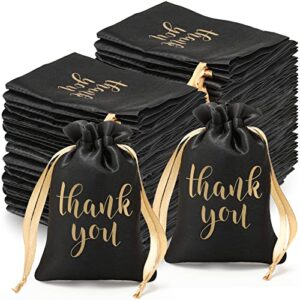 roowest 100 pcs thank you satin gift bags 4 x 6 inch drawstring jewelry pouches candy bag for wedding bridal shower baby shower favor bags drawstring bags for birthday holiday decors (black)