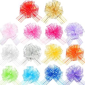 pull bow large organza wrapping pull bow with ribbon for wedding gift baskets, 6 inches diameter multicolor (14 pieces)