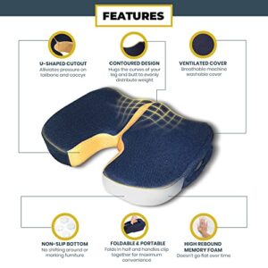 THERALUX Sciatica Pillow for Sitting Pain Relief - Memory Foam Car Seat Cushion for Office Desk Chair - Butt and Lower Back Support