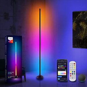 gevcc rgb led croner lamp, 50″ color changing led corner floor lamp with music sync, compatible with alexa, google assistant, creative diy mode, modern floor lamp for bedroom, living room, black