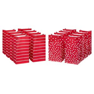 American Greetings 10.375'' Red Goodie Bags, Stripes and Polka Dots (16 Bags)