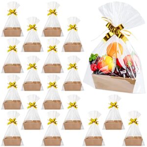 54 pcs gift basket set includes 18 diy empty gift basket 9.8 x 8.5 x 3.5 inches food storage basket with handles, 18 bags and 18 bows for holiday, wedding, birthday party gift wrapping (kraft)