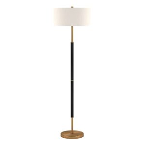 henn&hart 2-light floor lamp with fabric shade in matte black/brass/white, floor lamp for home office, bedroom, living room