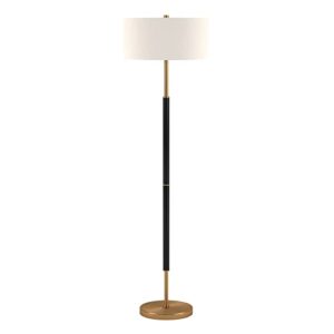 Henn&Hart 2-Light Floor Lamp with Fabric Shade in Matte Black/Brass/White, Floor Lamp for Home Office, Bedroom, Living Room