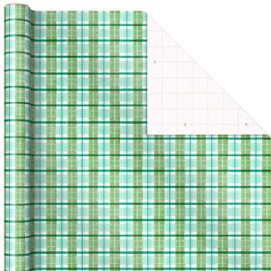 Hallmark Christmas Wrapping Paper with Cut Lines on Reverse (3 Rolls: 120 sq. ft. ttl) Woodland Storybook Critters, Deer, Snowmen, Mint Green and Teal Blue Plaid