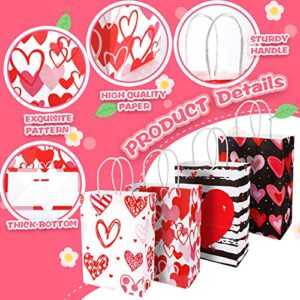 Abeillo 8Pcs Valentines Day Decorations Gift Bags with Handles, Medium Paper Gift Bags Red Love Heart Present Bags for Valentine's Day, Wedding, Sweetest Day, Kids Party Favor Goody Bags