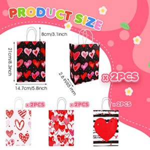 Abeillo 8Pcs Valentines Day Decorations Gift Bags with Handles, Medium Paper Gift Bags Red Love Heart Present Bags for Valentine's Day, Wedding, Sweetest Day, Kids Party Favor Goody Bags