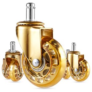 office chair wheels replacement,(set of 5) 2.5” office caster wheels smooth rolling heavy duty casters safe for all floors including hardwood – universal stem 7/16 inch, gold
