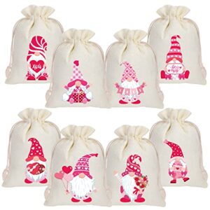 whaline 24pcs valentine’s day burlap gift bags pink gnome pattern drawstring candy bags rustic linen pouches sacks for valentine’s day party favors wedding bridal shower supplies, 5 x 7inch