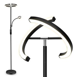 fimei split floor lamp, modern bright led rotatable floor lamp with reading light for home, standing lamp with stepless dimming and 3000k-6000k color temperature, touch and remote control-black