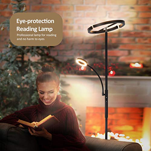 FIMEI Split Floor Lamp, Modern Bright LED Rotatable Floor Lamp with Reading Light for Home, Standing Lamp with Stepless Dimming and 3000K-6000K Color Temperature, Touch and Remote Control-Black