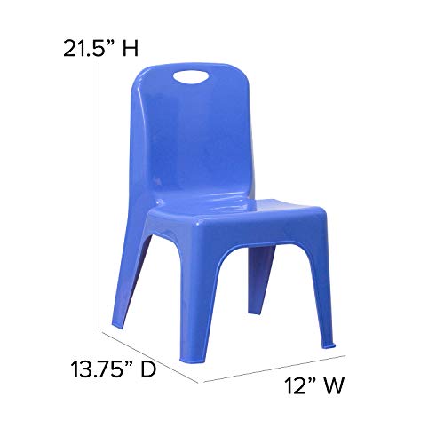 EMMA + OLIVER 4 Pack Blue Plastic Stack School Chair with Carrying Handle and 11" Seat Height