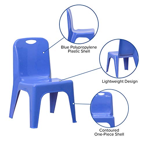 EMMA + OLIVER 4 Pack Blue Plastic Stack School Chair with Carrying Handle and 11" Seat Height