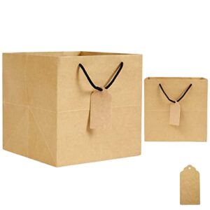 tohoku prime brown square bottom bags with handles bulk (30pcs) 10″x10″x10″ heavy duty kraft paper bags perfect for 9″ & 8″ cake box, square shopping bags with handles, square gift bags for 8″ gifts