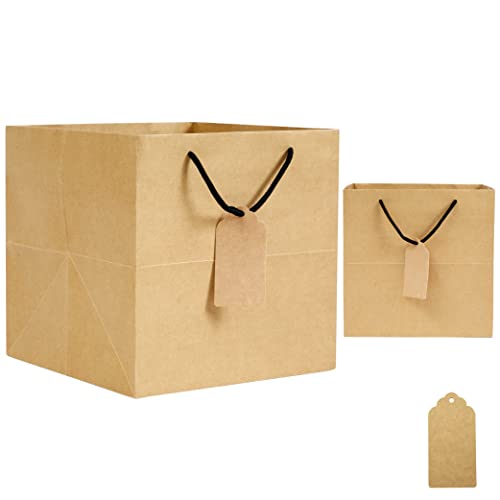 TOHOKU PRIME Brown Square Bottom Bags with Handles Bulk (30PCS) 10"x10"x10" Heavy Duty Kraft Paper Bags Perfect for 9" & 8" Cake Box, Square Shopping Bags with Handles, Square Gift Bags for 8" Gifts