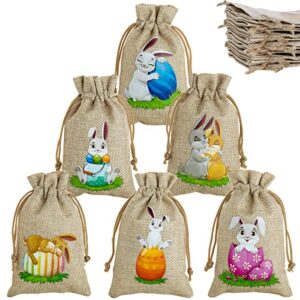 artlymers 24 pack easter burlap bags, bunny burlap gift bags with drawstring, linen jute goody gift bags for easter gift wrapping kids party favor supply