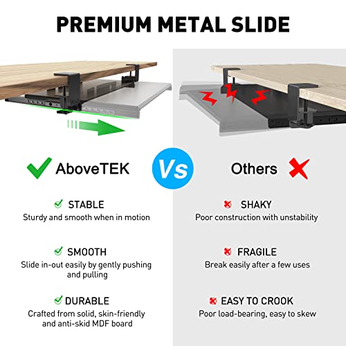 AboveTEK Large Keyboard Tray Under Desk with Wrist Rest, 26.7"×11" Ergonomic Desk Computer Keyboard Stand with Sturdy C Clamp Mount System, Slide-Out Drawer Keyboard Mouse Holder for Office(Black)