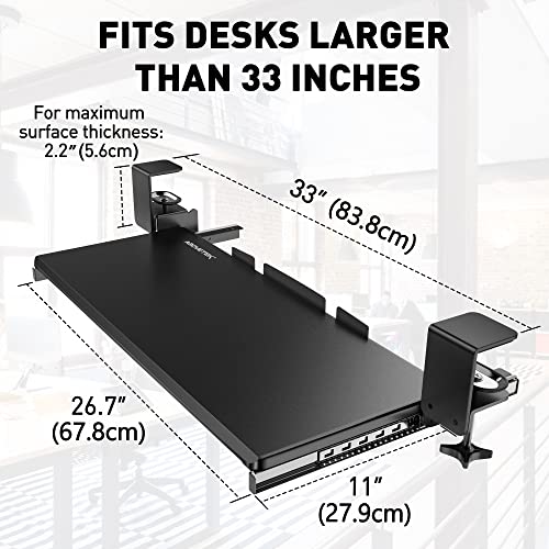 AboveTEK Large Keyboard Tray Under Desk with Wrist Rest, 26.7"×11" Ergonomic Desk Computer Keyboard Stand with Sturdy C Clamp Mount System, Slide-Out Drawer Keyboard Mouse Holder for Office(Black)