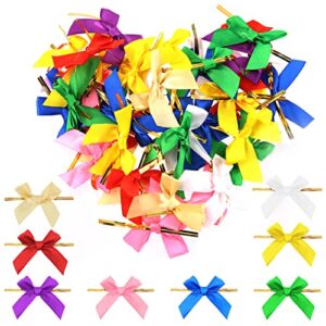 wokape 200pcs twist tie bows for treat bags, multicolored ribbon bow for gift wrap supplies wedding festival party decor