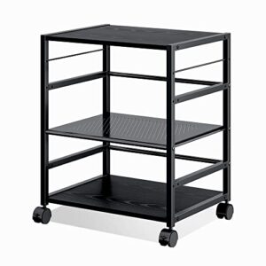 devaise mobile 3-shelf printer stand with adjustable shelves, modern printer cart with large storage space, printer stand for home office, black