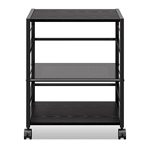 DEVAISE Mobile 3-Shelf Printer Stand with Adjustable Shelves, Modern Printer Cart with Large Storage Space, Printer Stand for Home Office, Black