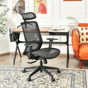 powerstone ergonomic mesh office chair – high-back chair with clothing hanger – computer desk chair with mesh seat cushion – executive swivel task chair with adjustable arms and head rest – black