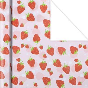 strawberry wrapping paper happy birthday girls kids 6 sheets, cute sweet strawberries fruity design perfect diy gift wrap pink wraping paper for birthday, holiday, wedding, baby shower, christmas, mother’s day, party and more occasions