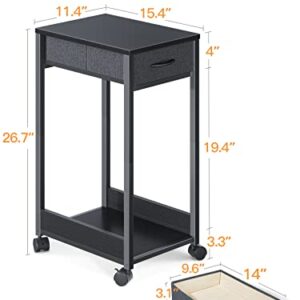 KKL Printer Stand with Storage, Computer Tower Stand with Drawer, Mobile PC Tower Stand Under Desk, CPU Stand Wood Desktop Stand for Home Office, Black & Dark Grey